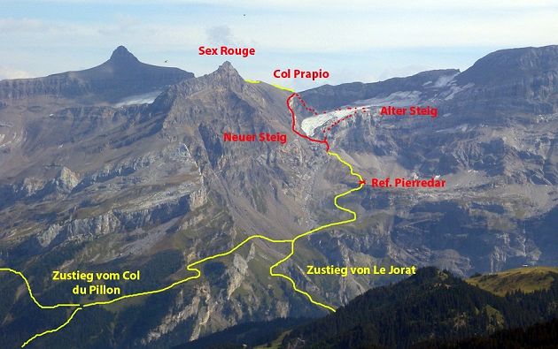 Via ferrata des Dames Anglaises je v súčasnosti obnovená v novom trasovaní - pôvodná trase vraj viedla cez nebezpečné ľadovcové trhliny... (Zdroj: Bergsteigen.com)