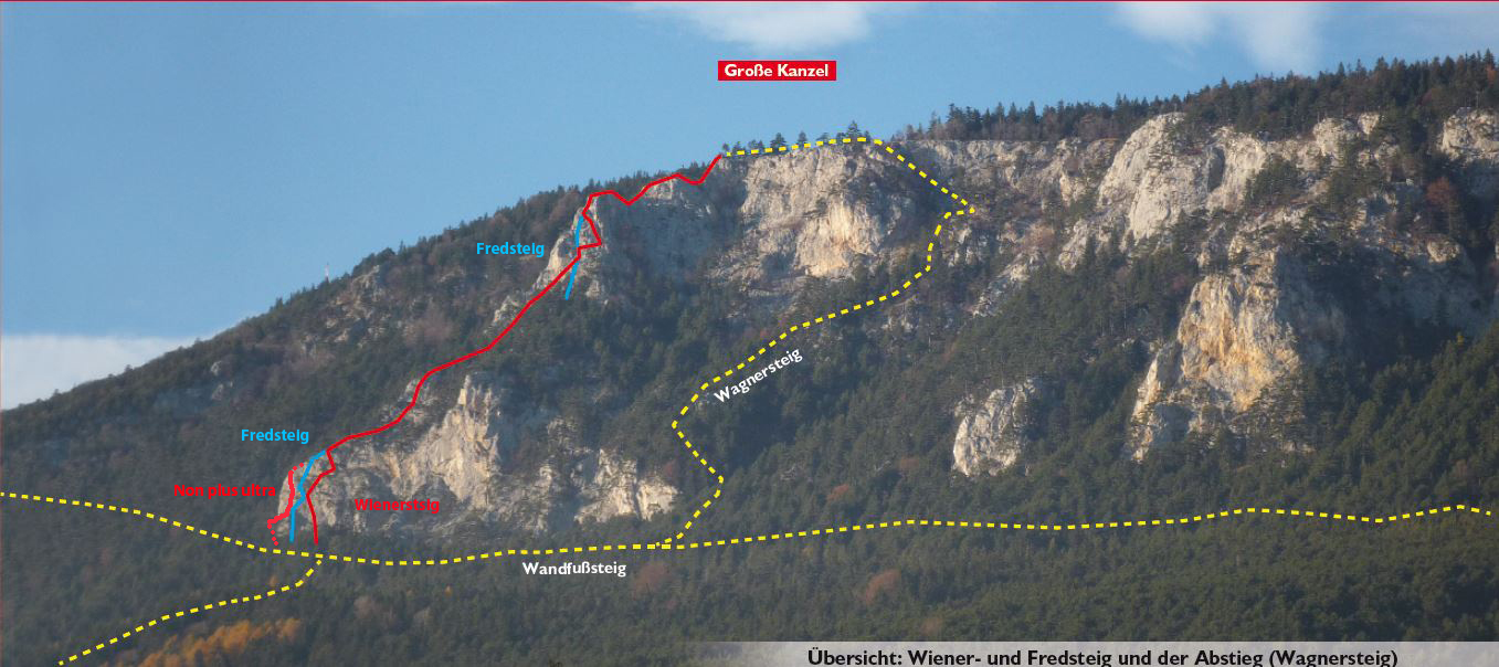 Zentennium vedie paralelne s Wienersteigom (nákres požičaný z Bergsteigen.com)