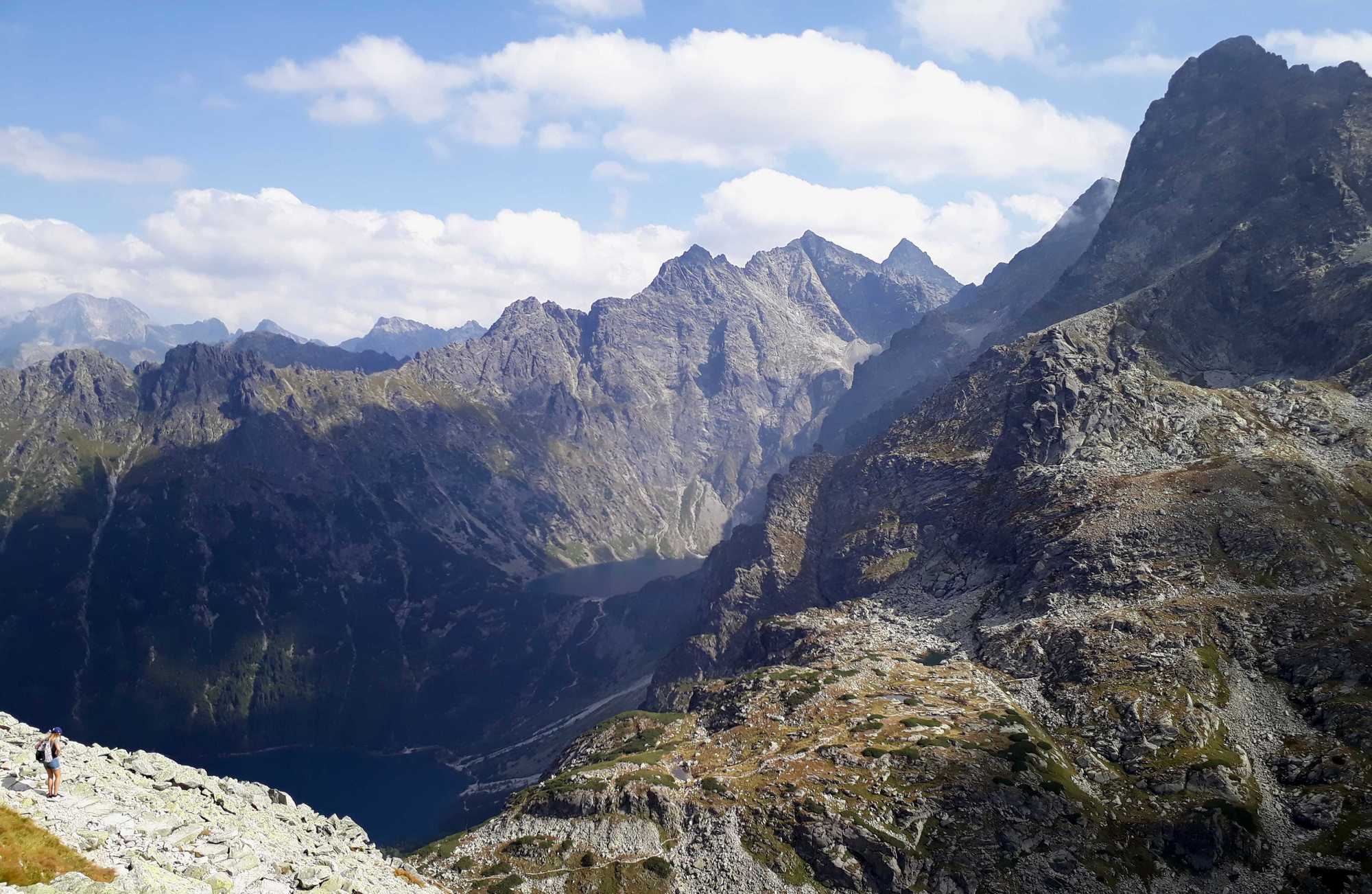 Pohľad na Czarny staw, Morskie oko, Rysy a Mnícha zo Szpiglasového sedla