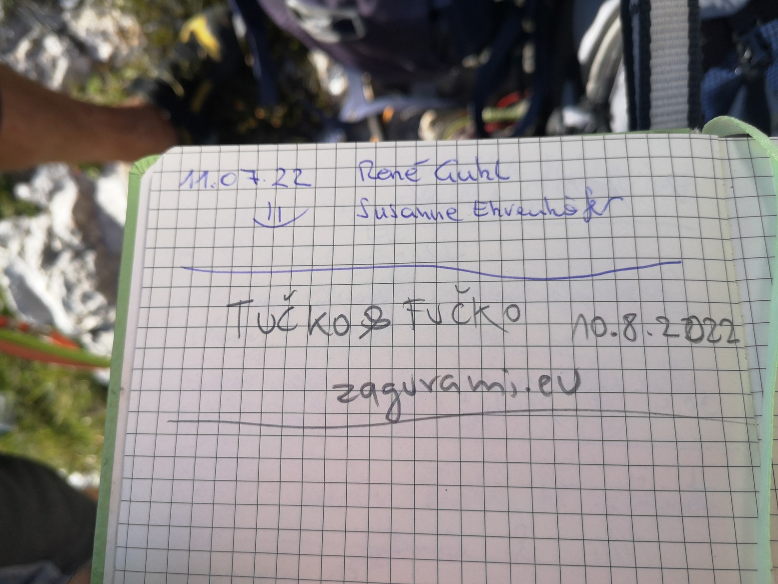 Cirettissima Hochtausing 23 zápis vo vrcholovej knihe